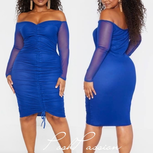 Elegant Blue Off-Shoulder Dress - Picture 1 of 5